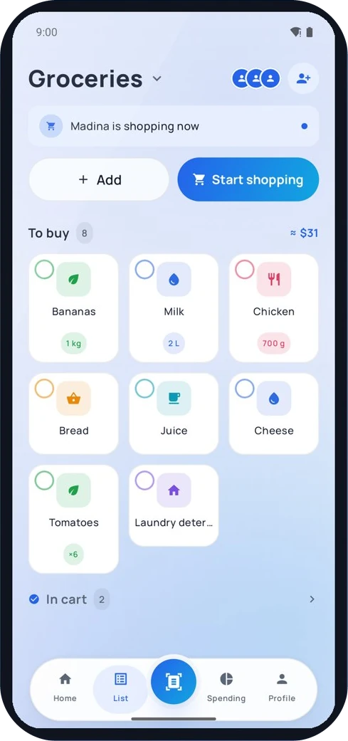 Shared grocery list